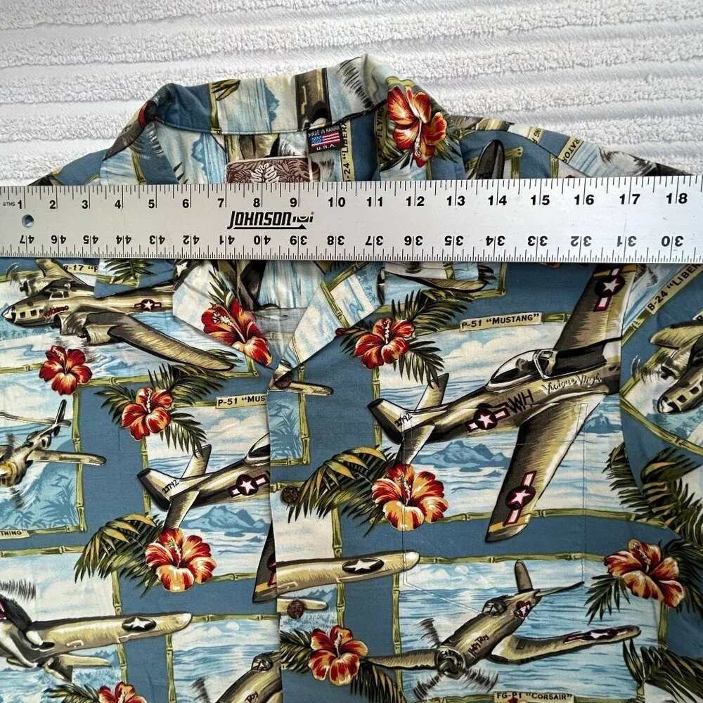 Vintage Kalaheo Mens Airplane & Hibiscus Print Button Up Hawaiian Shirt Large - Picture 5 of 7
